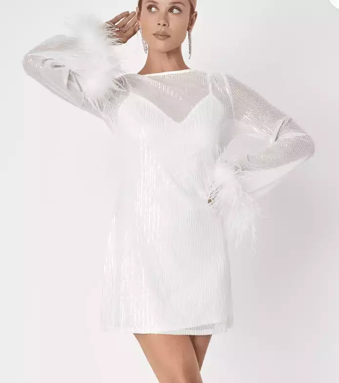 White Sequin Long Sleeve Mini Dress